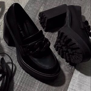 Madden Girl Black Chunky Heel Loafers